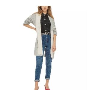 Topshop Light Gray and Cream Cable Knit Open Front Long Cardigan Sweater Size 6